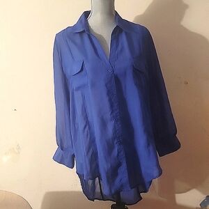 Jasmine Woman's Semi-Sheer Blue Blouse With Cut Out on Back of Blouse, Size 2X